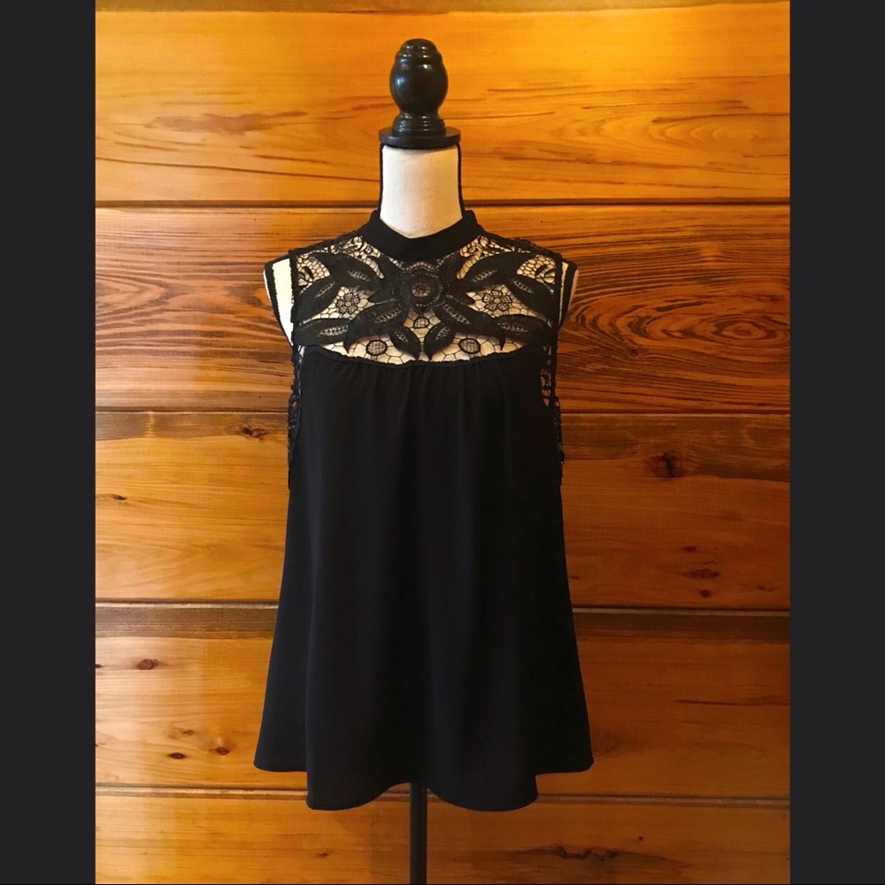 Black Lace Embellished Sleeveless Top